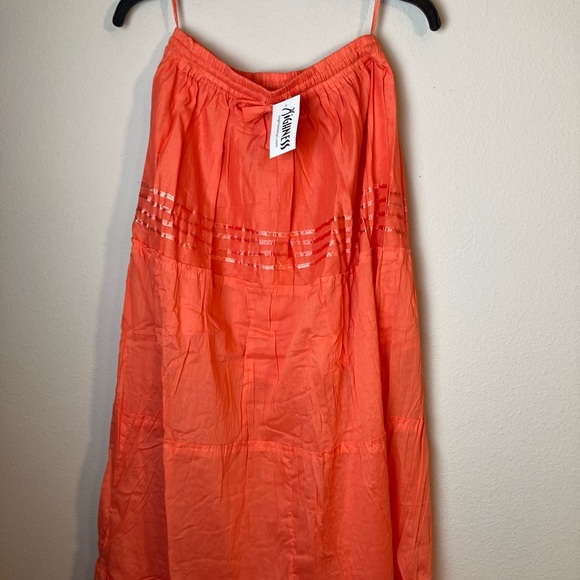 HIGHNESS NYC Women OS Beach Breeze Cotton Solid Orange Ruffle Maxi Skirt - Picture 9 of 12